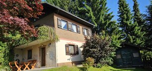 Haus, Garten, Bäume, Sträucher